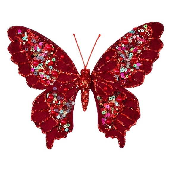 Clearance Under $1 Sequin Butterfly Ornament, Artificial Decor for Tree and Wreath Style C