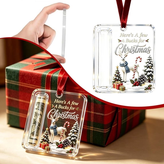 Clearance Under $1 Sparkle Acrylic Christmas Money Holder – Tree Hanging Ornament for Gift Cards and Cash Presents