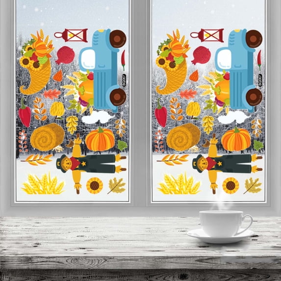 Clearance Under $1 Thanksgiving Static Window Clings with Turkey Pumpkin Maple Leaf