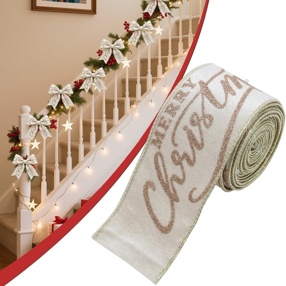 Clearance Under $1 Velvet Christmas Ribbon with Glitter Merry Christmas Lettering - 2 Meters