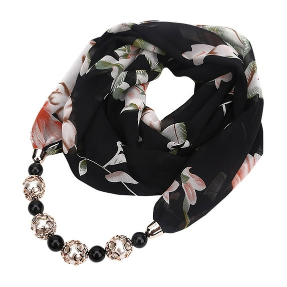 Women's Vintage Ethnic Scarf Necklace Bohemian Alloy Petaled Pendant Jewelry Gift Soft Winter Neck Wrap Scarves
