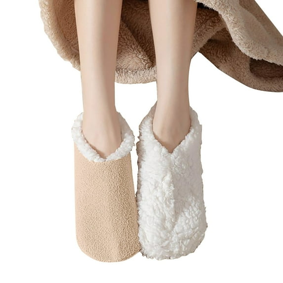 qolati Indoor Non-Slip Thermal Socks Thick Fuzzy Warm Comfy Winter Slipper Socks Fleece Lined V-Mouth Furry Snow Carpet Socks