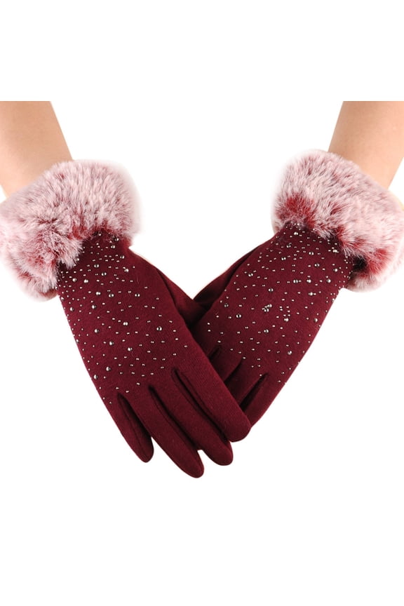 Winter Gloves for Women Cold Weather Gift with Touchscreen Texting Mittens Faux Fur Sparkly Driving Motorcycle Gloves