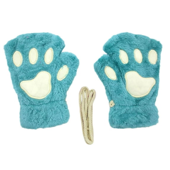 qolati Winter Plush Faux Fur Gloves for Women Cute Puffy Half Finger Bears Gloves Soft Warm Fuzzy Fleece Fingerless Mittens