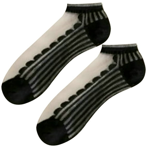 qolati Womens Ankle Sheer Socks Summer Transparent Thin Mesh Lace Elastic Crew Socks See Throughs Jacquards Crystal Socks