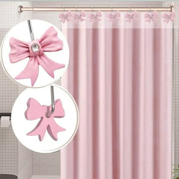 Clearance! Under $10 12PCS Decorative Shower Curtain Hooks Bow Knot Resin Curtain Hooks Shower Rings For Bathroom Baby Room Nursery