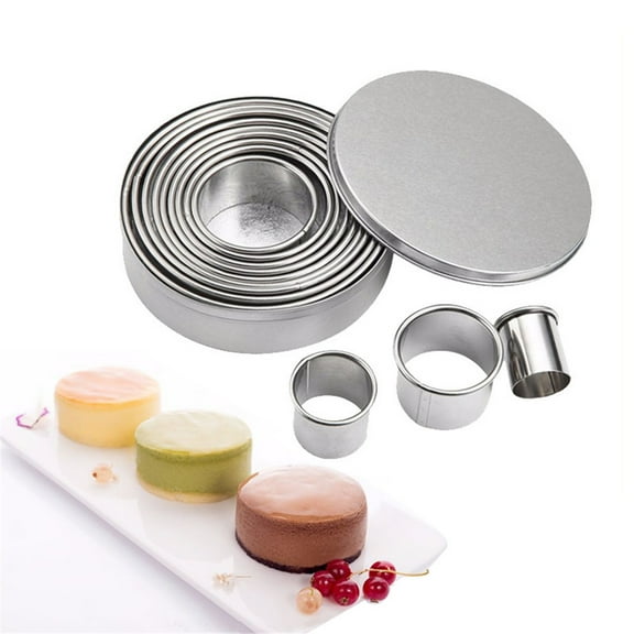 Clearance Under $10 12Pcs Cookies Steel Handle Baking Circle with Stainless Round Cake Mould