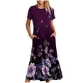 thumbnail image 1 of Clearance Under 10$! 2024 New Summer Maxi Dress for Women Oversize Fashion Short Sleeve Pocket Round Neck Printing Loose Long Dress, 1 of 4