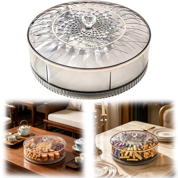 Clearance Under $10.49 7-Compartment Rotating Serving Tray with Lid Snack Container