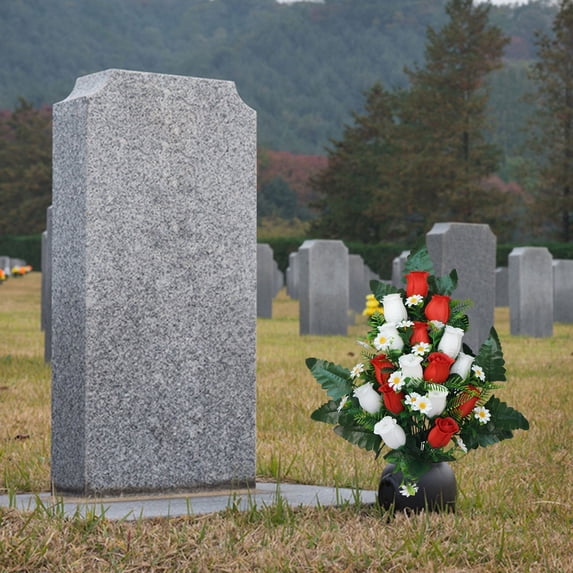 Clearance Under $10 Artificial Cemetery Flowers Cemetery Grave Flowers Plastic For Cemetery Headstone Saddle Memorial Ground Decor (C) (16Pc)