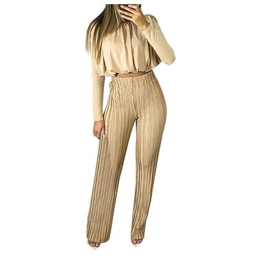 Clearance Under 10$! Autumn Plus Size 2 Piece Sets for Women Casual Color Long-Sleeve Round-Collar Tops High Waist Pants Suits
