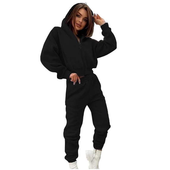 Autumn Plus Size 2 Piece Sets for Women Collar Solid Color Long-sleeved Round Neck Short Blouses Add Pants Suit