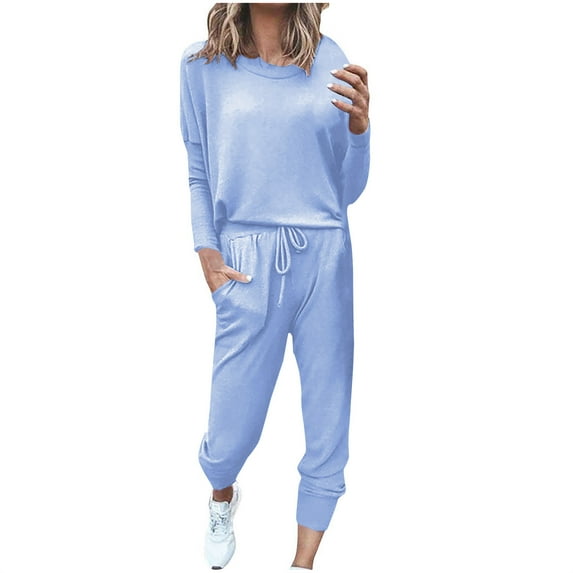 Autumn Plus Size 2 Piece Sets for Women Loose Two-piece Sets Solid Long Sleeve Tops Casual Pants Sweatsuit