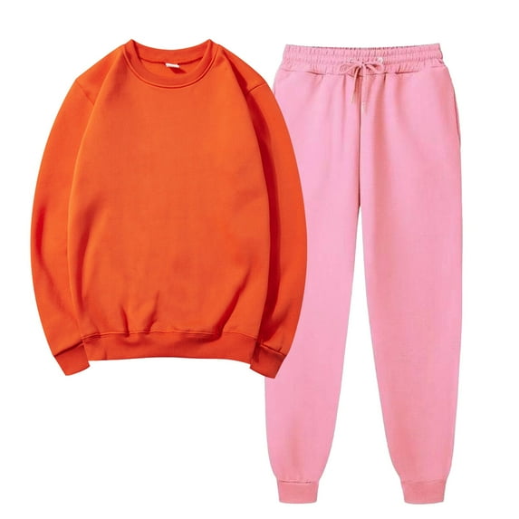 Autumn Plus Size 2 Piece Sets for Women Solid Color Round Neck Pullover Casual Sports Pants Sports Set