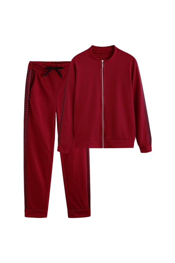 Autumn Plus Size 2 Piece Sets for Women Spring/Winter Long Sports Casual Zipper Solid Color Panel Checker Set