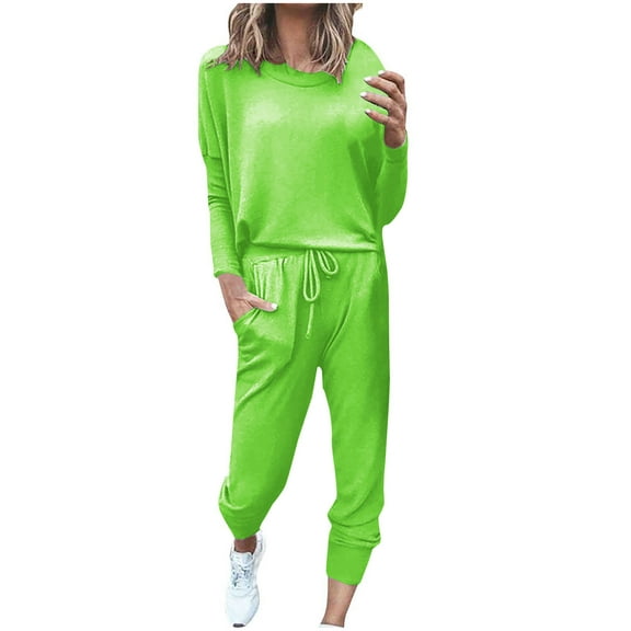 Autumn Plus Size Two Piece Sets for Women Loose Two-piece Sets Solid Long Sleeve Tops Casual Pants Sweatsuit