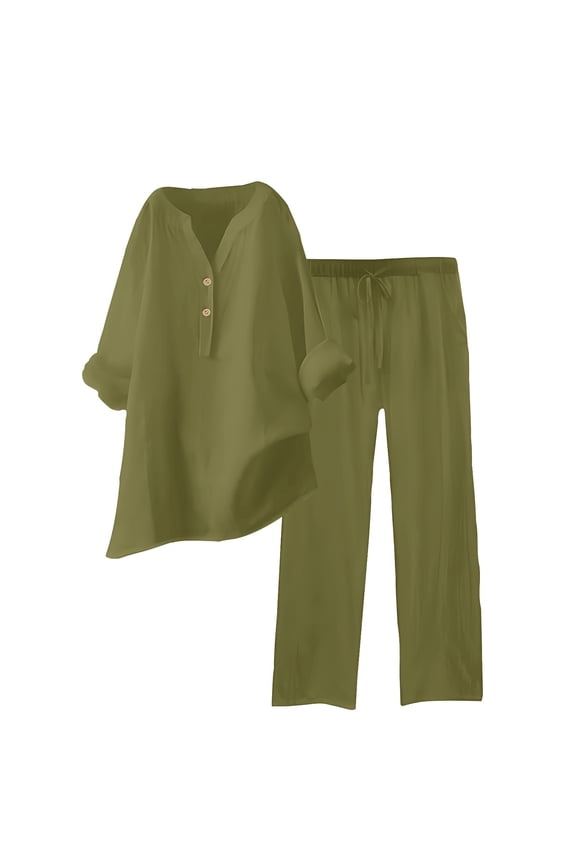 Autumn Plus Size Two Piece Sets for Women Two Piece Solid Color Cotton And Linen Loose Casual Suit