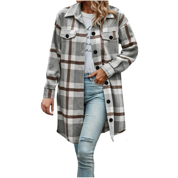 Autumn and Winter Plaid Jackets for Womens 2024 Plus Size Casual Long Sleeve Plaid Print Zipper Outwear Jackets