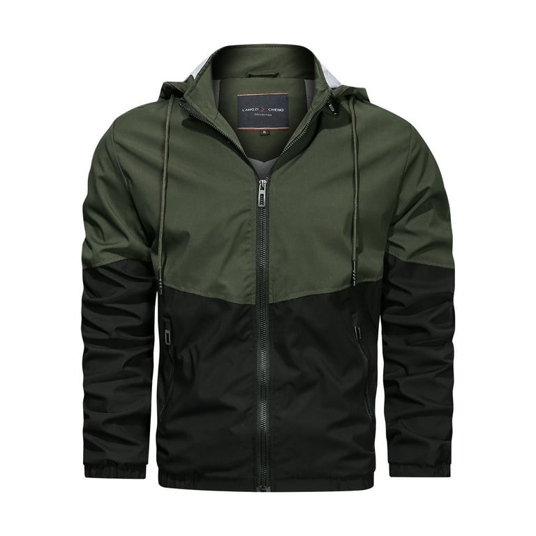 Clearance Under 10 BVnarty Jackets for Men Long Sleeve Coat Fashion Casual Warm Windproof Pocket Motorcycle Outwear Patchwork Drawstring Hooded Neck Shacket Jacket Army Green XXL Walmart