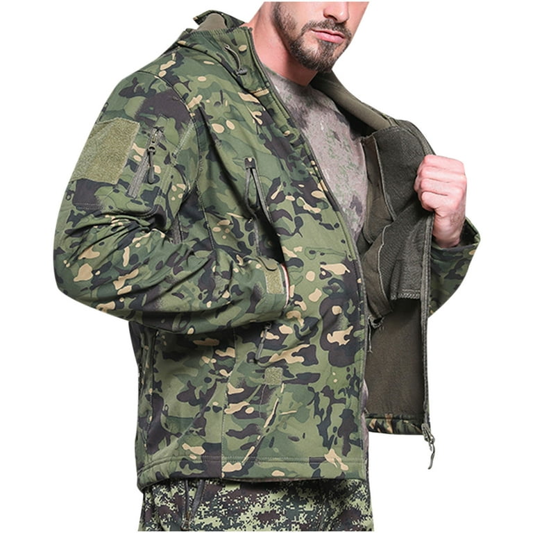 Clearance Under $10 ! BVnarty Jackets for Men Shacket Jacket Coat Fashion  Casual Warm Fleece Waterproof Outdoor Zipper Outwear Long Sleeve Camouflage