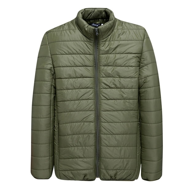 Clearance Under 10 BVnarty Jackets for Men Solid Color Shacket Jacket Stand Collar Coat Fashion Casual Long Sleeve Cotton padded Lightweight Zipper