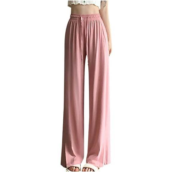 Clearance Under 10$!Casual Sweatpants for Womens Plus Size Fsahion High Waisted Wide Leg Pants Solid Color Straight Tube Loose Casual Pants Long Pants