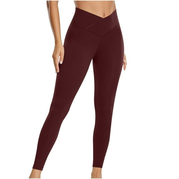 Clearance Under 10$!Fall Yoga Pants for Womens Plus Size High Waist Solid Color Exercise Elastic Waist Yoga Pants