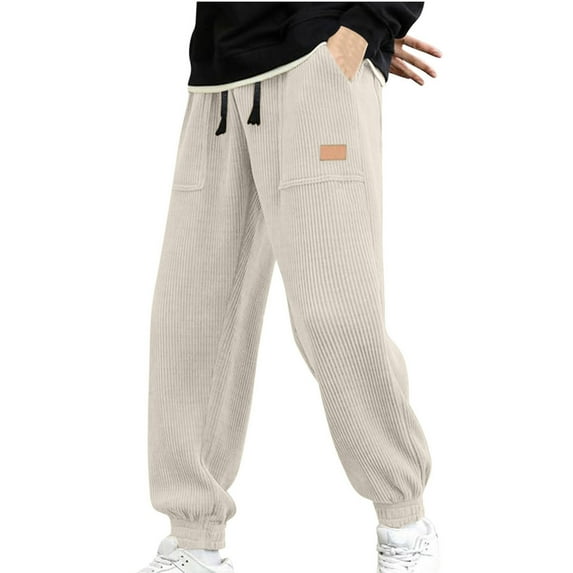 Clearance Under 10$!Fashion Cargo Pants for Mens Baggy Plus Size Corduroy Drawstring Elastic Waist Loose Jogging Pants Casual Cargo Pants Long Pants