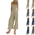 thumbnail image 1 of Fashion Jumpsuits for Women Tummy Control Summer Plus Size Casual Solid Color Pocket Side Buckle Loose Wide Leg Jumpsuit, 1 of 7
