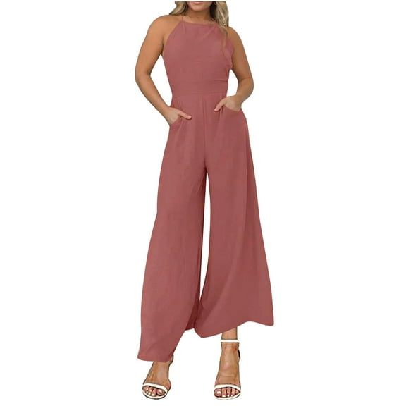 Fashion Jumpsuits for Women Tummy Control Summer Plus Size Loose Casual Flat Shoulder Wrapped Chest Wide Leg Jumpsuit