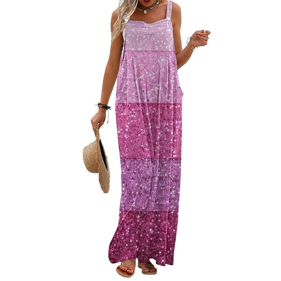 Fashion Jumpsuits for Women Tummy Control Summer Plus Size Printed Jumpsuit Casual Button Pocket Sleeveless Wide Leg Trousers