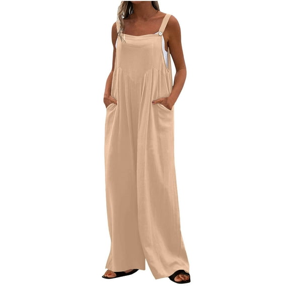 Fashion Jumpsuits for Women Tummy Control Summer Plus Size Printed Jumpsuit Casual Button Pocket Sleeveless Wide Leg Trousers