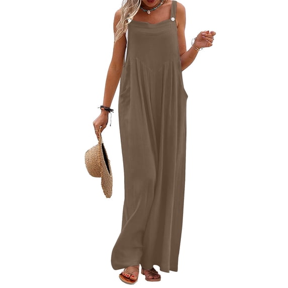Fashion Jumpsuits for Women Tummy Control Summer Plus Size Printed Jumpsuit Casual Button Pocket Sleeveless Wide Leg Trousers