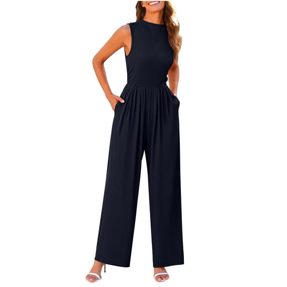 Fashion Jumpsuits for Women Tummy Control Summer Plus Size Solid-neck Sexy Straight Leg Suspender Casual Jumpsuit Jumpsuit
