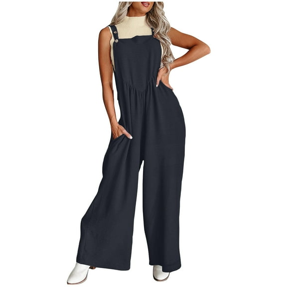 Fashion Jumpsuits for Women Tummy Control Summer Plus Size Strap Jumpsuit New Style Solid Color Pocket Casual Jumpsuit Female