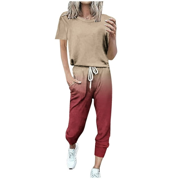 Fashion Plus Size 2 Picec of Sets for Womens Summer and Fall Loose Fitting Short Sleeved Casual Sports Set