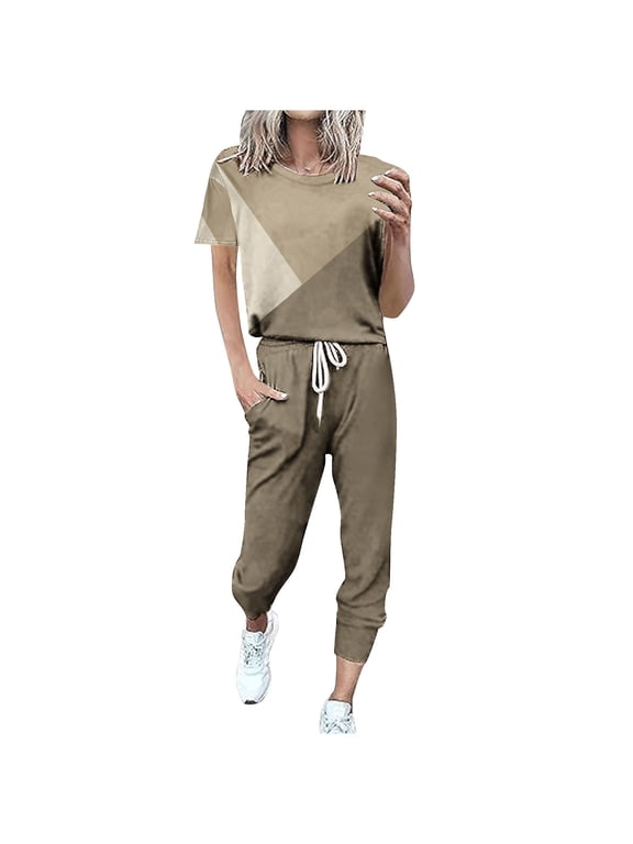 Fashion Plus Size 2 Picec of Sets for Womens Summer and Fall Loose Fitting Short Sleeved Casual Sports Set