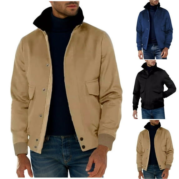 Fashion Plus Size Jackets for Mens Fall Multiple Pockets Button Zipper Windbreaker Solid Long Sleeves No Hat Casual Loose Coat