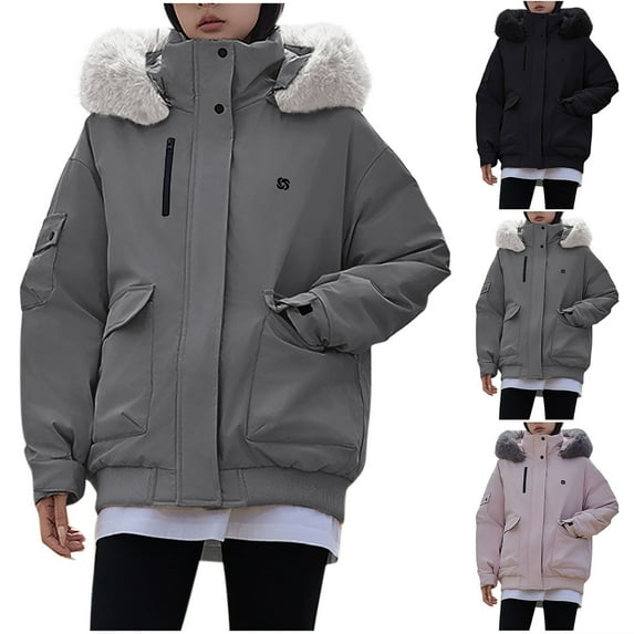 Fashion Plus Size Jackets for Womens Winter Warm Casual Loose Fashion Solid Color Pocket Long Sleeve Parkas Hooded Coat