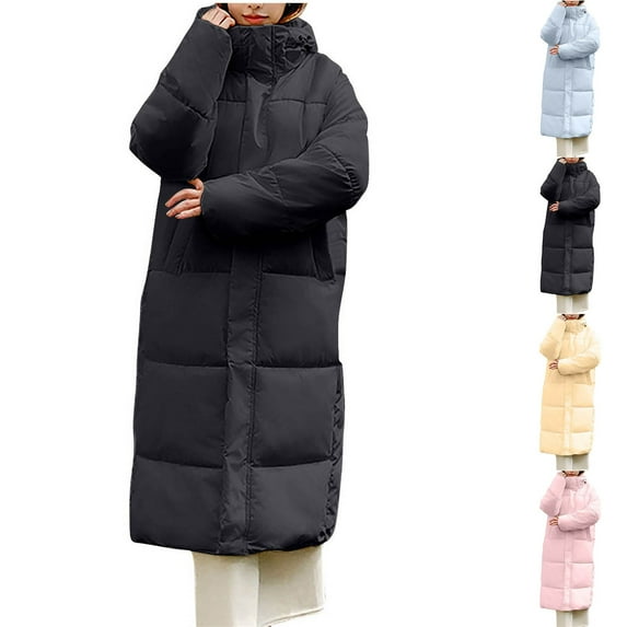 Fashion Plus Size Jackets for Womens Winter Warm Long Sleeve Solid Color Hooded Pocket Long Warm Casual Jacket