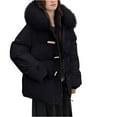 thumbnail image 1 of Fashion Plus Size Jackets for Womens Winter Warm Long Sleeved Bull Horn Buckle Double Pocket Hooded Fashionable Parkas, 1 of 3