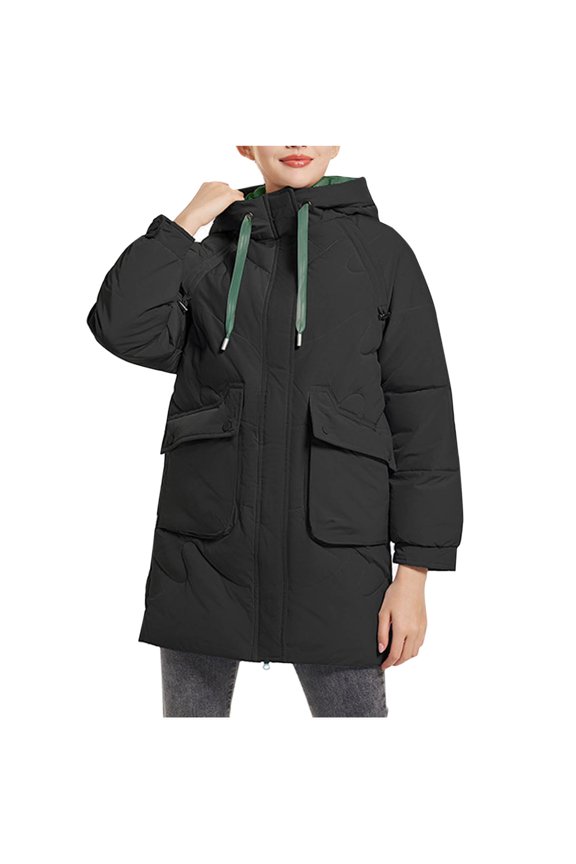 Fashion Plus Size Jackets for Womens Winter Warm Solid Color Pocket Hodded Draw Rope Keep Warm Fashion Coat