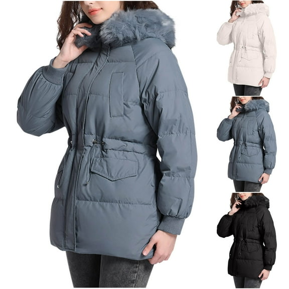 Fashion Plus Size Jackets for Womens Winter Warm Solid Color Pocket Hodded Draw Rope Keep Warm Fashion Coat