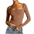 thumbnail image 1 of Fashion Plus Size Shirts Tops for Womens Casual Solid Color Square-neck Fall/Winter Long Sleeved Loose Blouses Shirts, 1 of 3