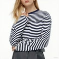 thumbnail image 1 of Fashion Plus Size Shirts Tops for Womens Loose Casual Striped Color Blocking Round Neck Long Sleeved Top, 1 of 6