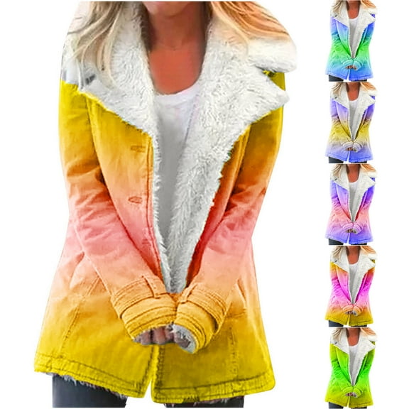 Fashion Winter Warm Caots for Womens Plus Size Zip Up Composite Plush Button Lapels Jacket Outwear Coat