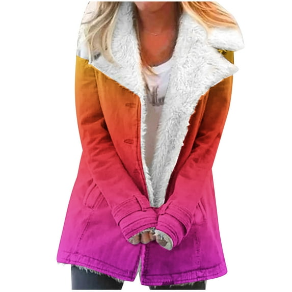 Fashion Winter Warm Caots for Womens Plus Size Zip Up Composite Plush Button Lapels Jacket Outwear Coat