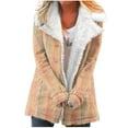 thumbnail image 1 of Fashion Winter Warm Caots for Womens Plus Size Zip Up Plaid Printed Fashionable Long Sleeved Pocket Composite Plush Button Coat, 1 of 5