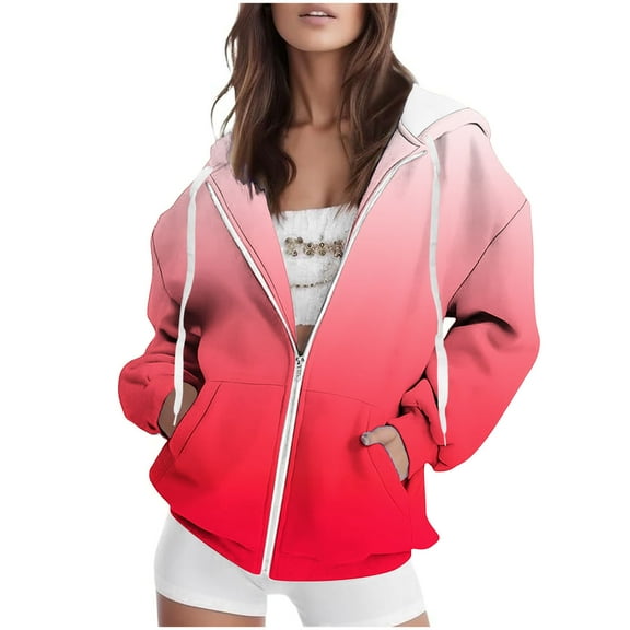 Fashion Zip Up Hoodie Sweatshirts for Womens Plus Size Non Positioning Printed Long Sleeved Regular Sleeve Top Hoodie
