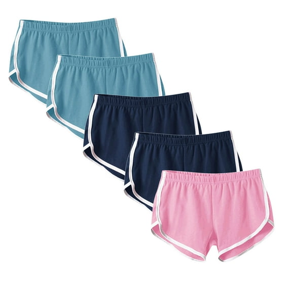 Fshion Suumer Plus Size Workout Shorts Women 5PC Elastic Waist Solid Casual Outing Pants